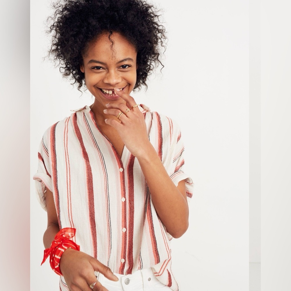 Madewell Gauzy Cotton Central Shirt in Rusted Clay Stripe Size Small